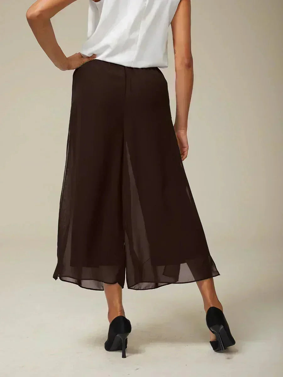 Cropped lengte rechte pijp broek met chiffon split pijp overlay