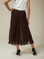 Cropped lengte rechte pijp broek met chiffon split pijp overlay