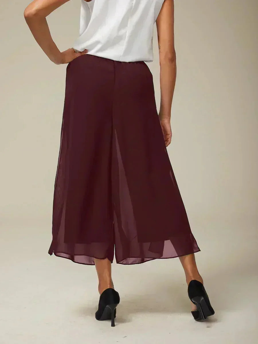 Cropped lengte rechte pijp broek met chiffon split pijp overlay
