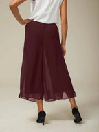 Cropped lengte rechte pijp broek met chiffon split pijp overlay