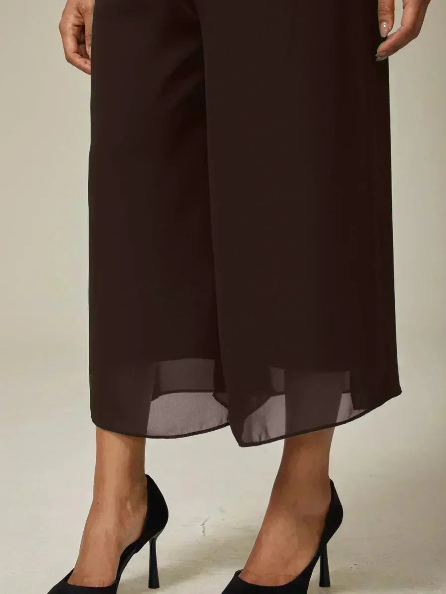 Cropped lengte rechte pijp broek met chiffon split pijp overlay