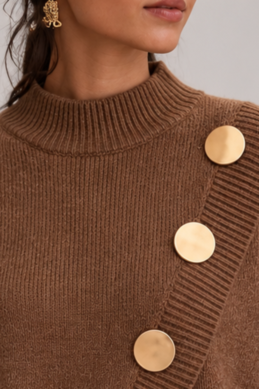 Marisse™ | Asymmetric Button Turtleneck Sweater