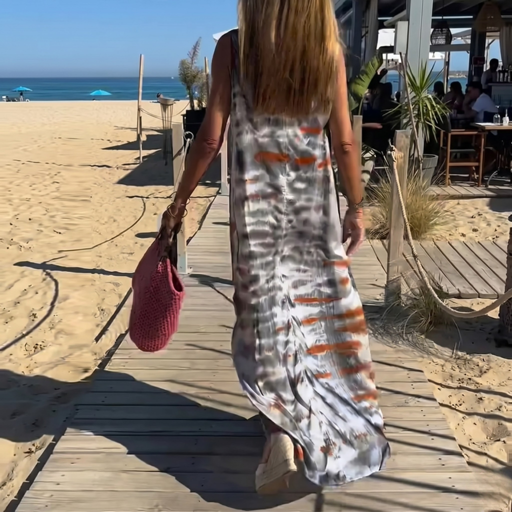 Tie-Dye V-Neck Maxi Cami Dress