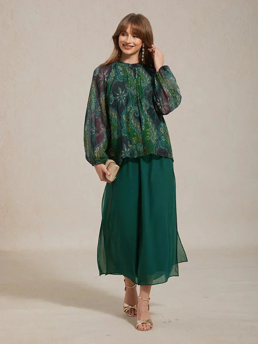 Cropped lengte rechte pijp broek met chiffon split pijp overlay