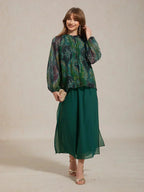 Cropped lengte rechte pijp broek met chiffon split pijp overlay
