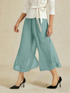 Cropped lengte rechte pijp broek met chiffon split pijp overlay