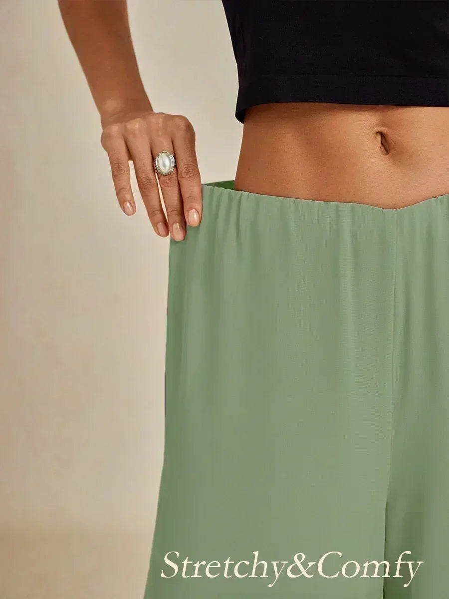Cropped lengte rechte pijp broek met chiffon split pijp overlay