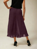 Cropped lengte rechte pijp broek met chiffon split pijp overlay