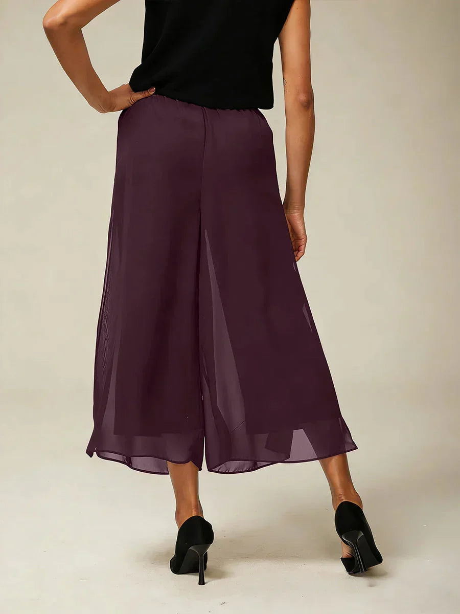 Cropped lengte rechte pijp broek met chiffon split pijp overlay