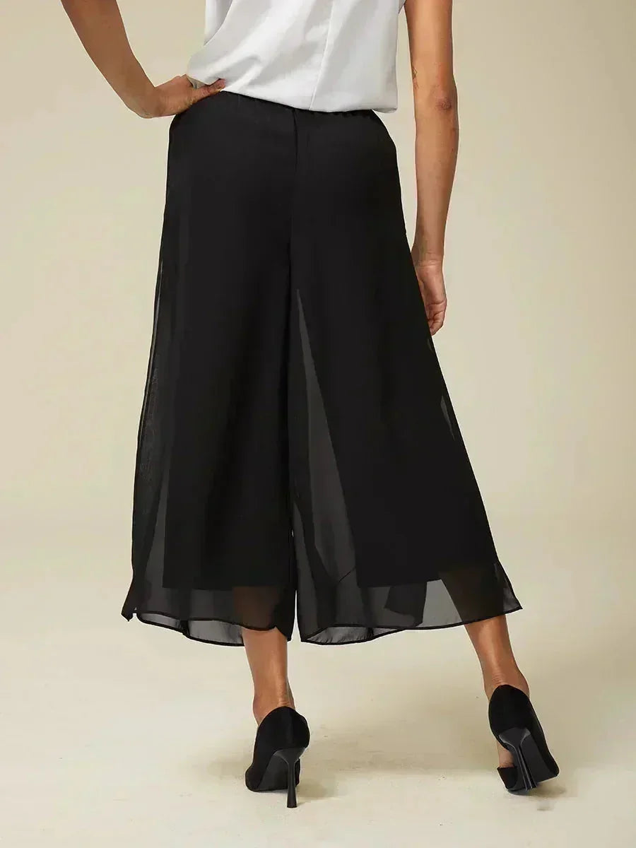 Cropped lengte rechte pijp broek met chiffon split pijp overlay