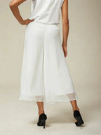 Cropped lengte rechte pijp broek met chiffon split pijp overlay