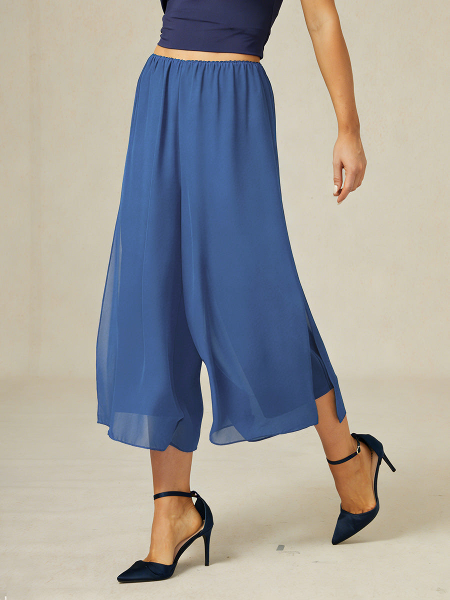 Cropped lengte rechte pijp broek met chiffon split pijp overlay