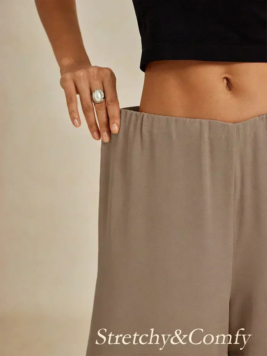 Cropped lengte rechte pijp broek met chiffon split pijp overlay
