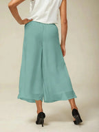 Cropped lengte rechte pijp broek met chiffon split pijp overlay