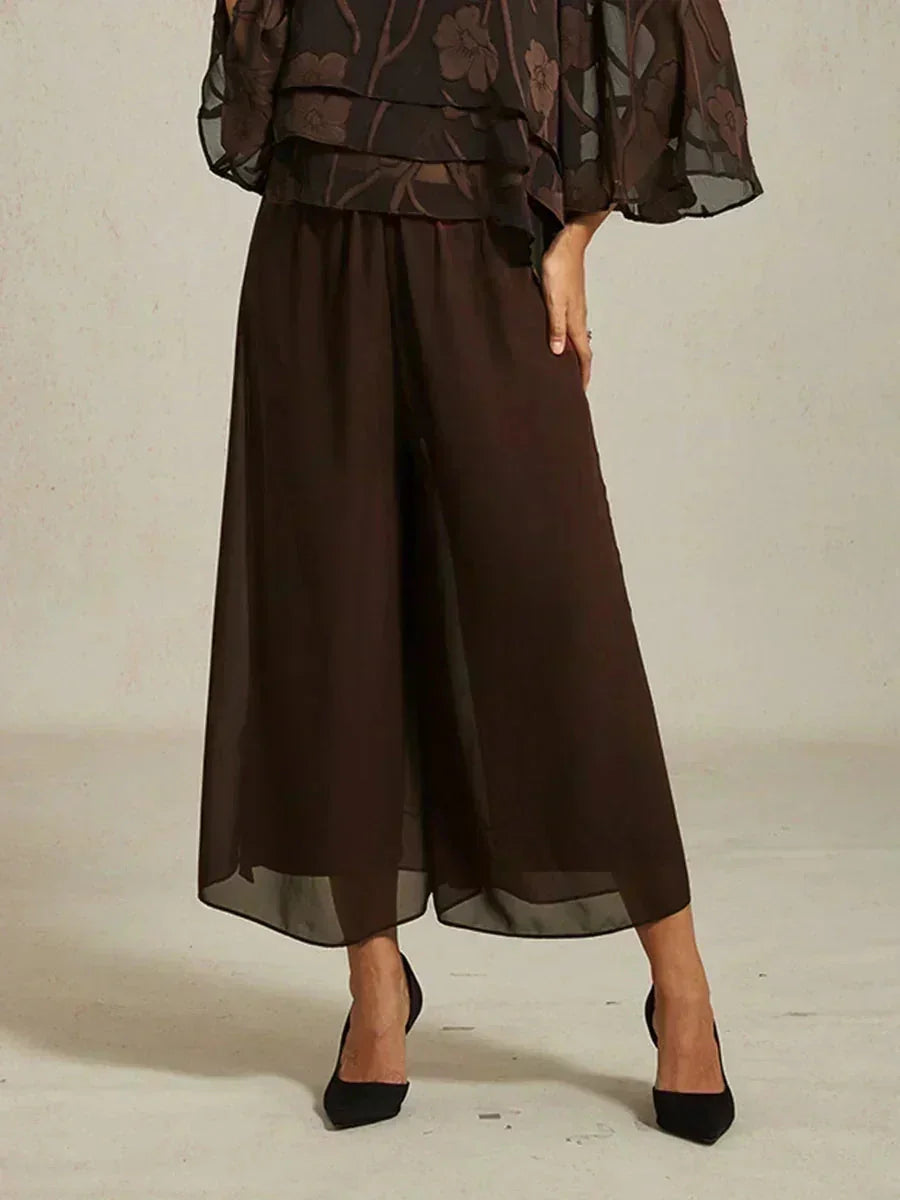Cropped lengte rechte pijp broek met chiffon split pijp overlay