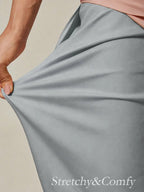 Cropped lengte rechte pijp broek met chiffon split pijp overlay