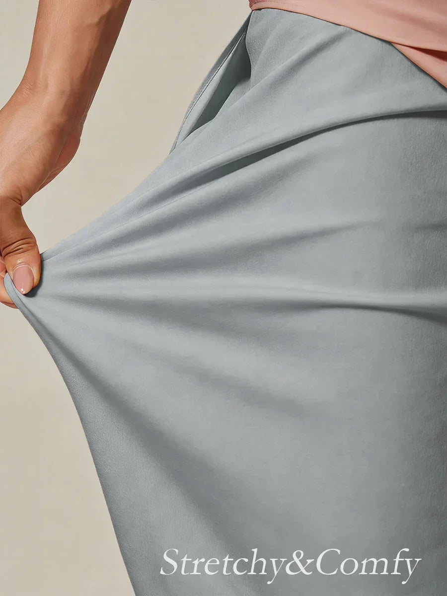 Cropped lengte rechte pijp broek met chiffon split pijp overlay
