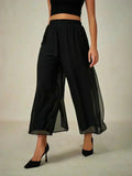 Cropped lengte rechte pijp broek met chiffon split pijp overlay