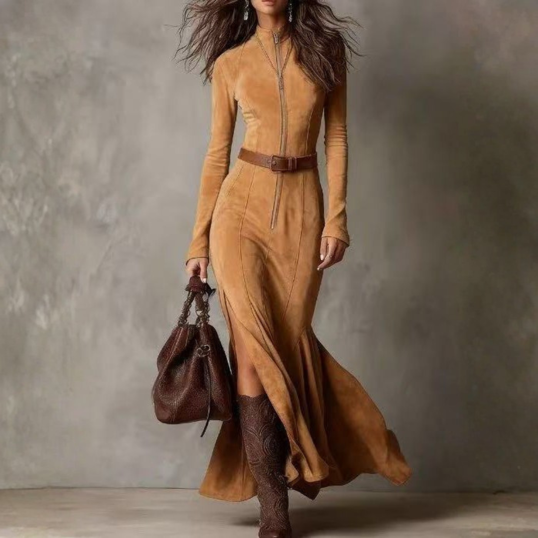 Lunori™ | Alessia Long Suede Dress