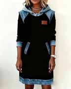 Lunariae – Casual Contrast Hoodie Dress
