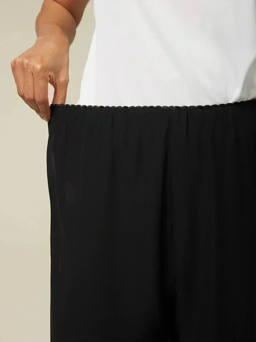 Cropped lengte rechte pijp broek met chiffon split pijp overlay