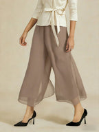 Cropped lengte rechte pijp broek met chiffon split pijp overlay