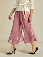 Cropped lengte rechte pijp broek met chiffon split pijp overlay