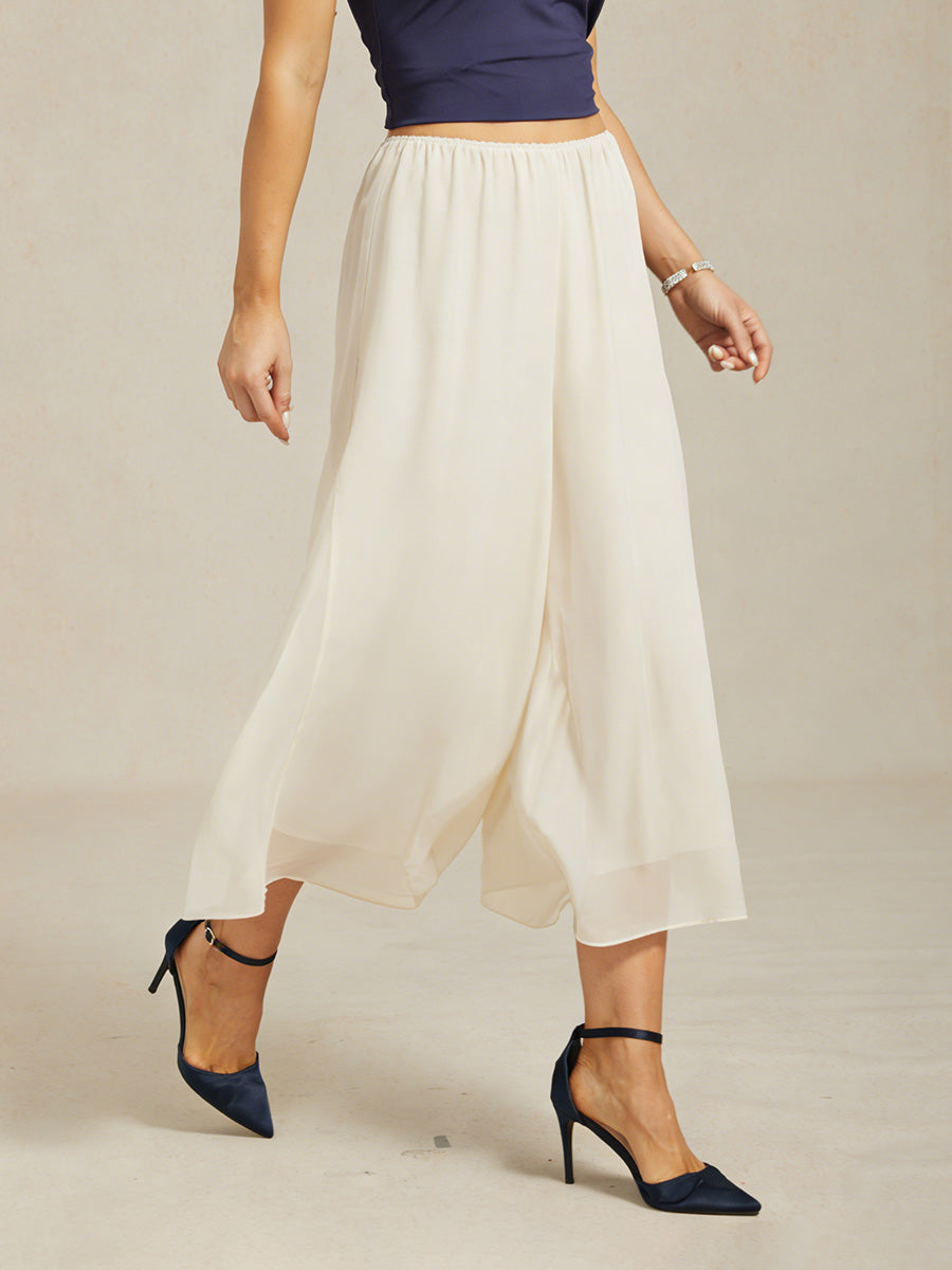 Cropped lengte rechte pijp broek met chiffon split pijp overlay