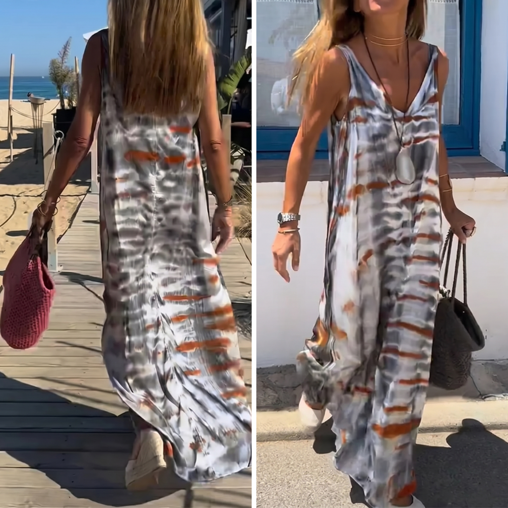 Tie-Dye V-Neck Maxi Cami Dress