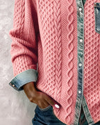 Long-Sleeve Shirt with Denim Patchwork