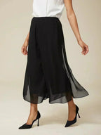 Cropped lengte rechte pijp broek met chiffon split pijp overlay