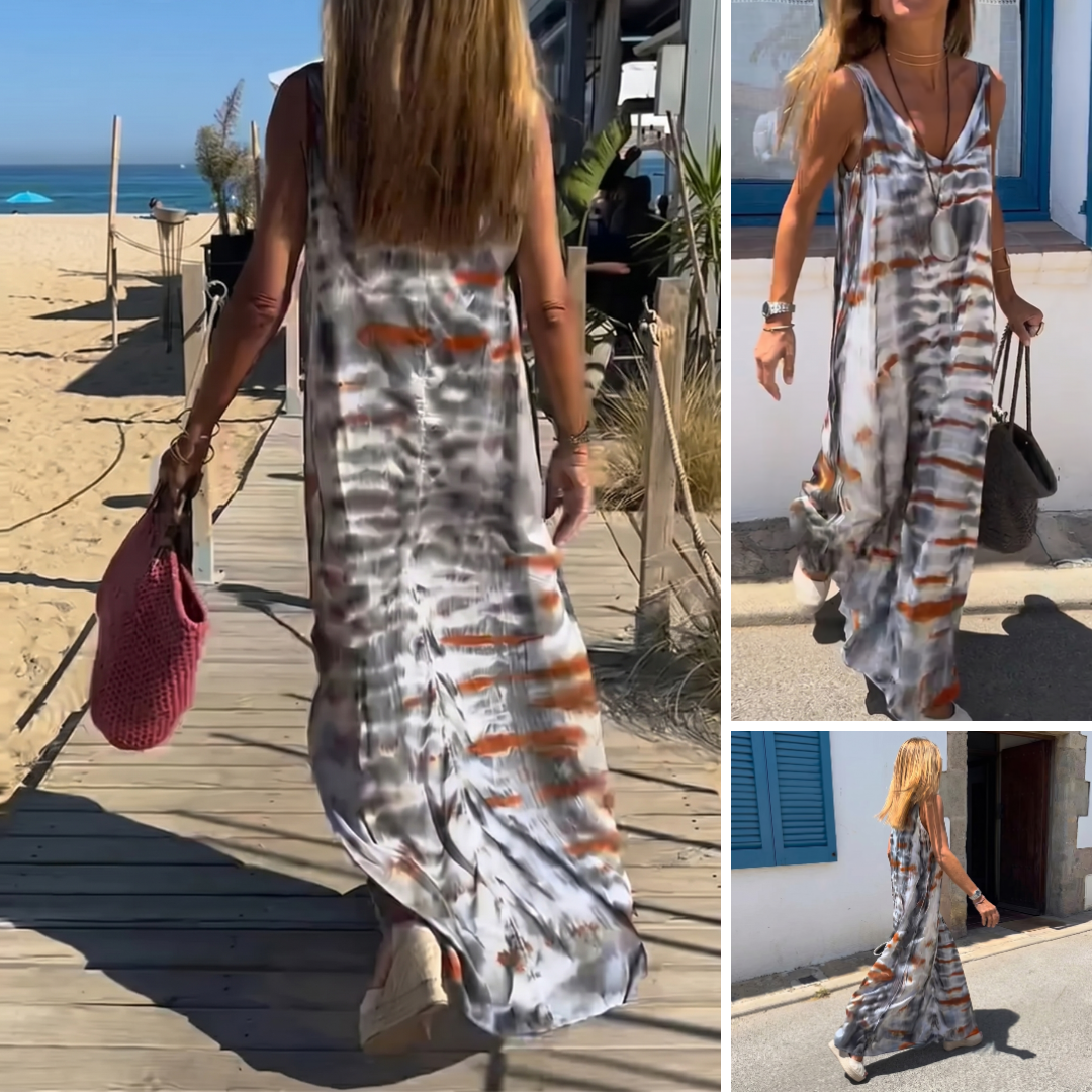 Tie-Dye V-Neck Maxi Cami Dress