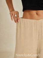 Cropped lengte rechte pijp broek met chiffon split pijp overlay