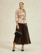 Cropped lengte rechte pijp broek met chiffon split pijp overlay