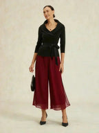Cropped lengte rechte pijp broek met chiffon split pijp overlay