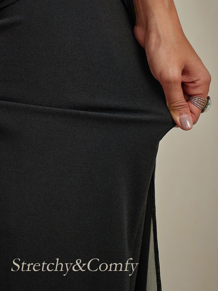 Cropped lengte rechte pijp broek met chiffon split pijp overlay