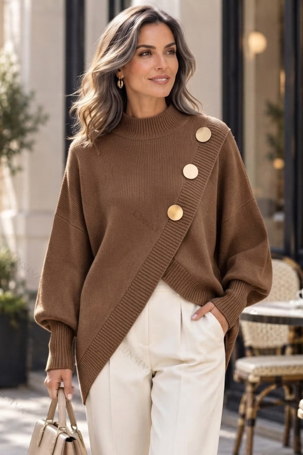 Marisse™ | Asymmetric Button Turtleneck Sweater