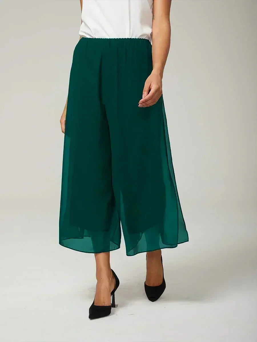 Cropped lengte rechte pijp broek met chiffon split pijp overlay