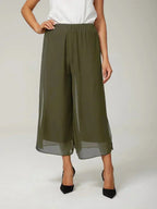 Cropped lengte rechte pijp broek met chiffon split pijp overlay