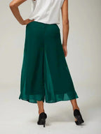 Cropped lengte rechte pijp broek met chiffon split pijp overlay