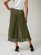 Cropped lengte rechte pijp broek met chiffon split pijp overlay
