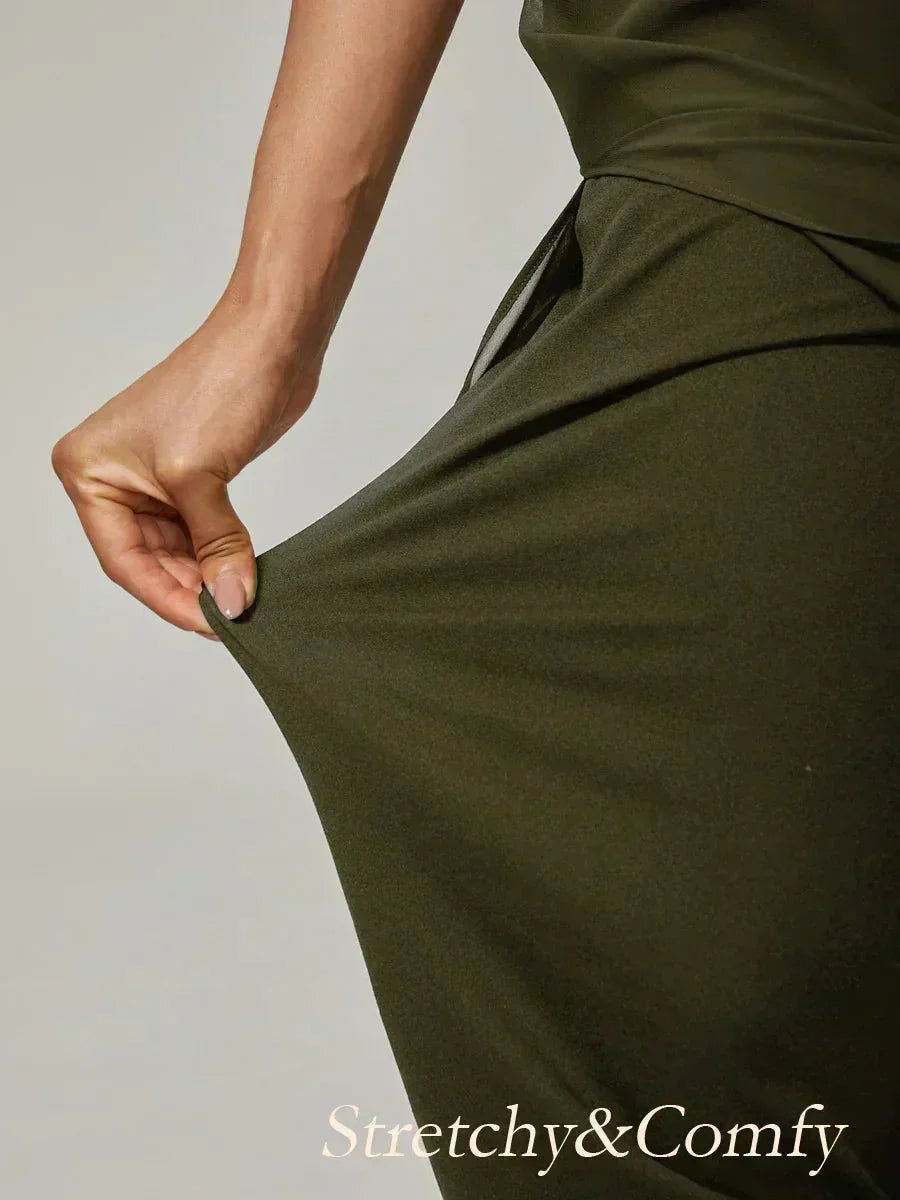 Cropped lengte rechte pijp broek met chiffon split pijp overlay