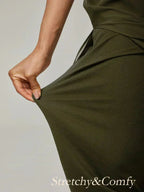 Cropped lengte rechte pijp broek met chiffon split pijp overlay