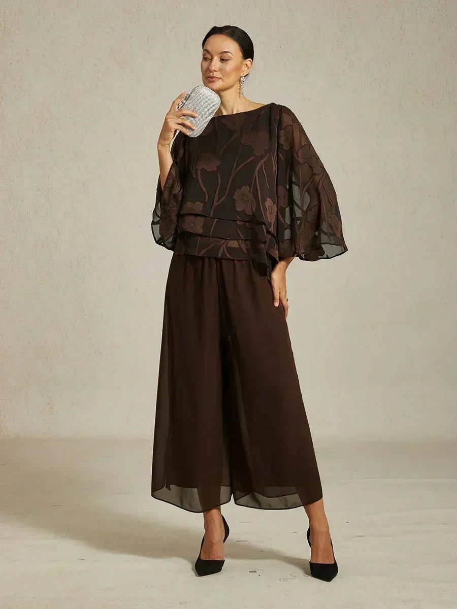 Cropped lengte rechte pijp broek met chiffon split pijp overlay