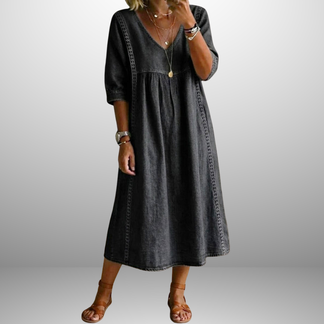 Lace Trim Denim Dress