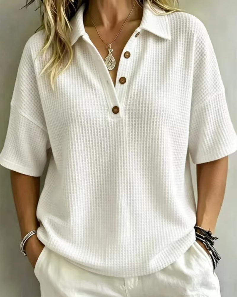 Maddison™ | Relaxed Waffle Polo Top