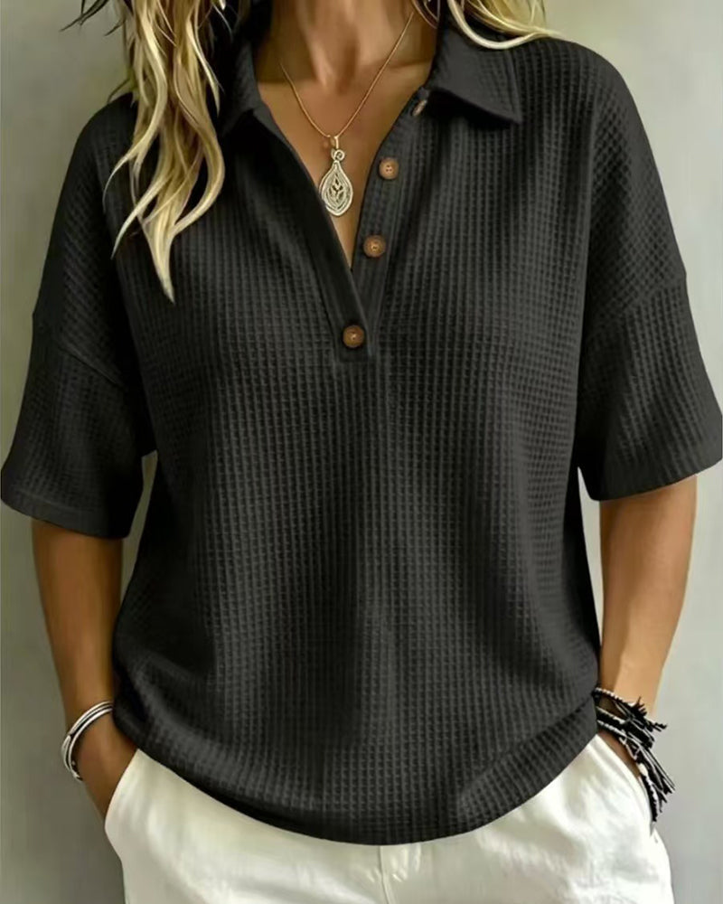 Maddison™ | Relaxed Waffle Polo Top