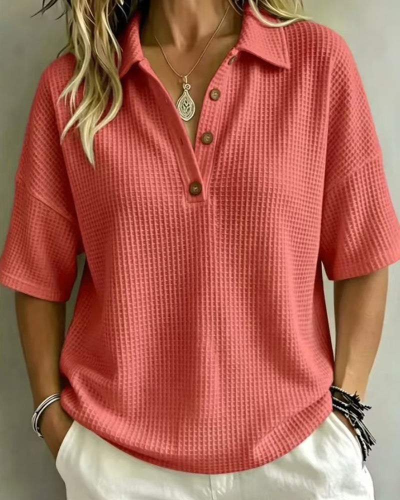 Maddison™ | Relaxed Waffle Polo Top