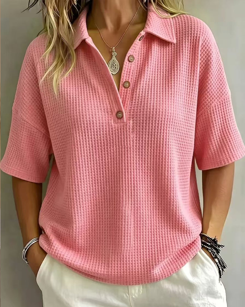 Maddison™ | Relaxed Waffle Polo Top