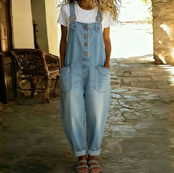 Saylor - Vintage Soft Cotton Denim-Look Overalls